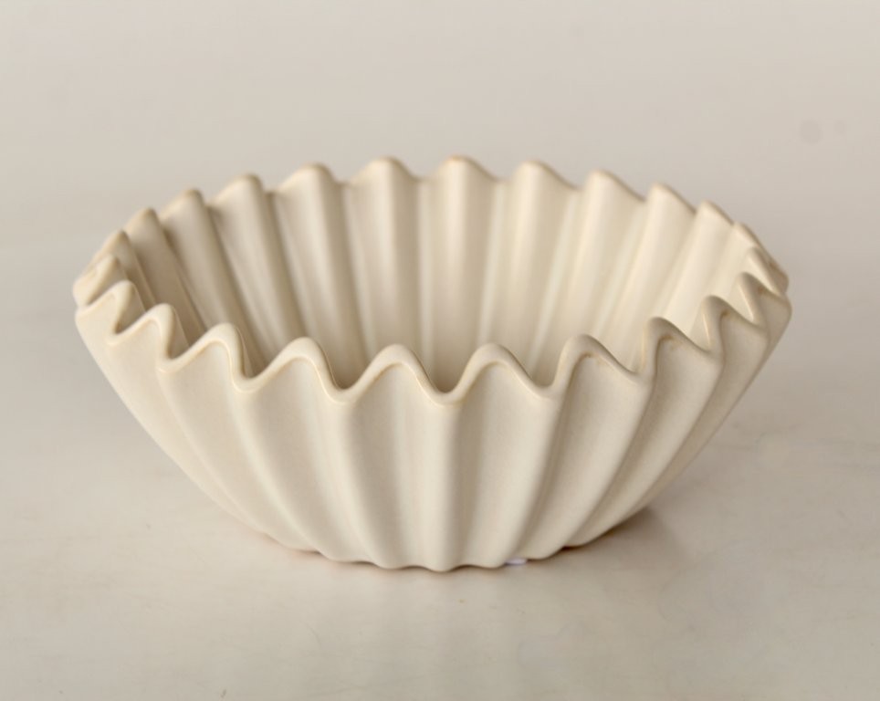Small Off White Fluted Ceramic Bowl